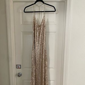 Long gold formal sequins dress